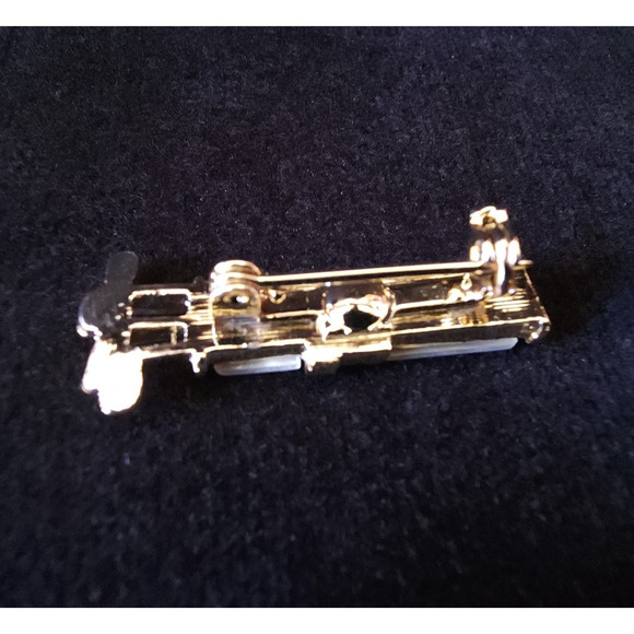 Brooch Tie pin Golf Bag Clubs Mother of Pearl Gold Tone 1 1/4" Vintage 1950s - Picture 4 of 4